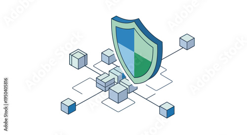 Digital Security Shield Protecting Network Data Blocks Isometric Illustration.