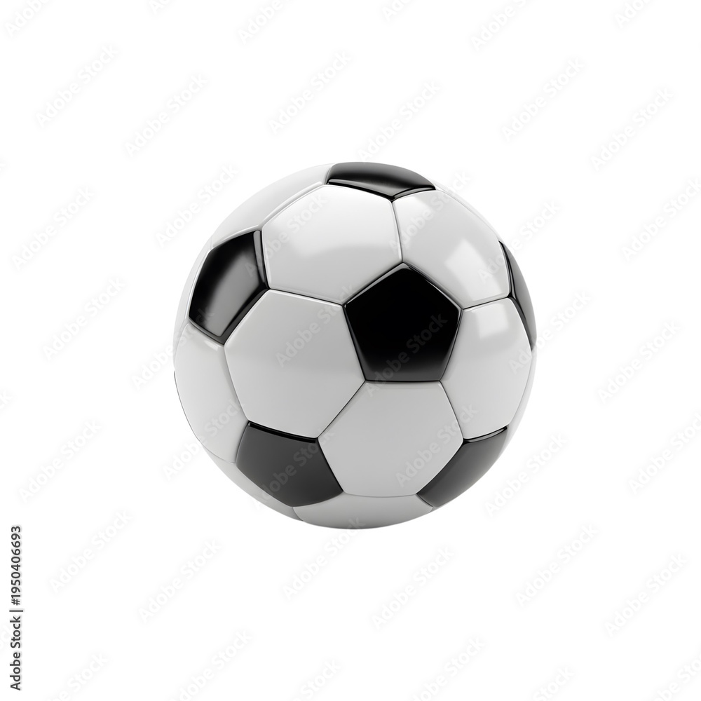 Fototapeta premium Classic black and white soccer ball with shiny panels and detailed texture on transparent background