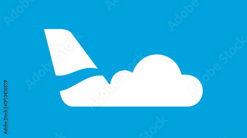 White cloud formation and wing-like shape graphic over blue background