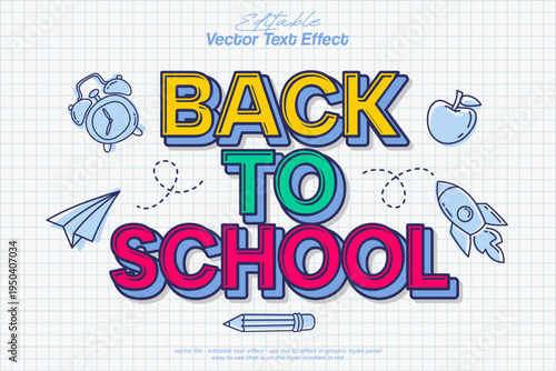 Hand drawn doodle back to school vector text effect
