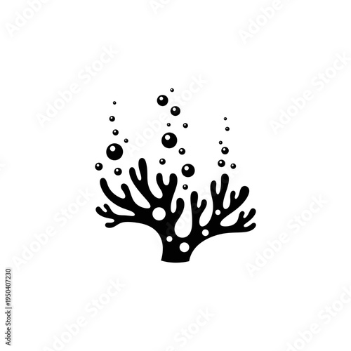 silhouette icon of coral reef and bubbles underwater, minimal shapes, single icon