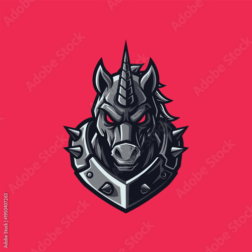 Gray Metallic Unicorn Head Illustration.