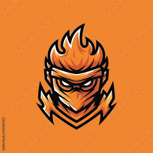Cartoon ninja head with flame hair.