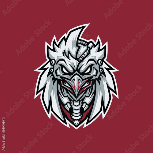 Detailed dragon head with sword.