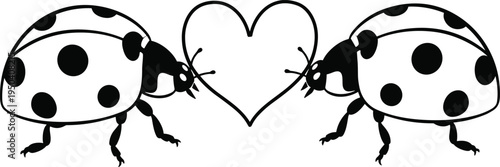 Two ladybugs forming heart shape with antennae cute insect love concept isolated vector illustration for nature and romance design.