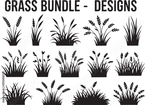 Black silhouette grass bundles graphic element for nature and outdoor themes