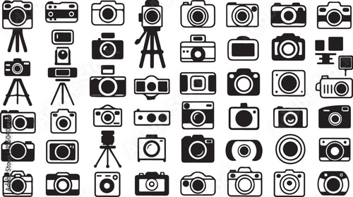 Collection of camera and photography equipment silhouettes for technology themes