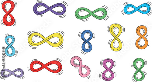 A collection of colorful infinity symbols on transparent background