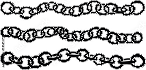 Three black chain links on a transparent background for design use