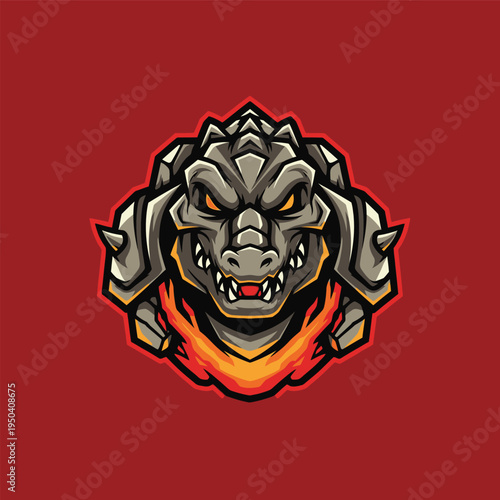 Dragon head with sharp teeth and spikes.