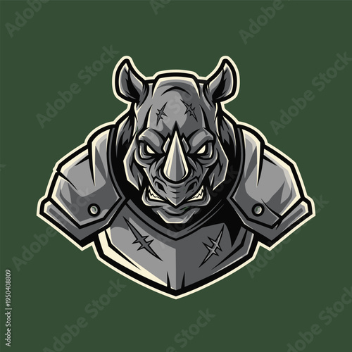 Rhino wearing armor head illustration.