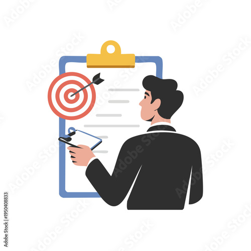 Businessman aiming at target on clipboard checklist