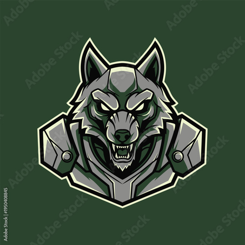 Gray Wolf Robot Head Illustration.