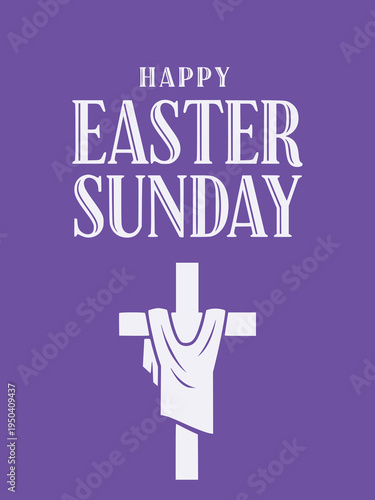 Happy Easter Sunday Religious Cross Graphic on Purple Background
