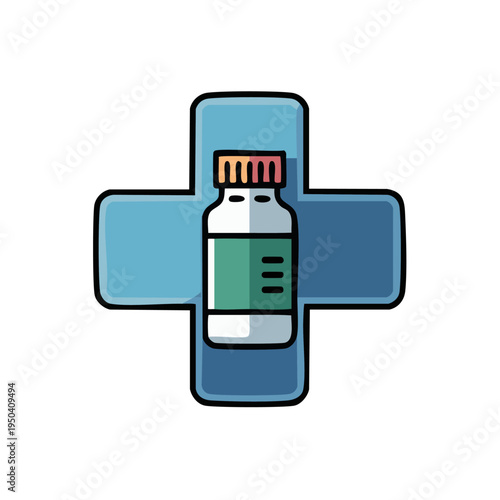Medical cross symbol with medicine bottle illustration