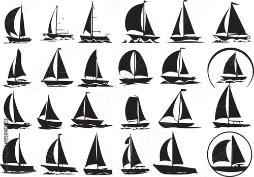Set of sailing boats and yachts on transparent background for maritime themes