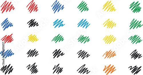 A collection of colorful scribble marks on a transparent background