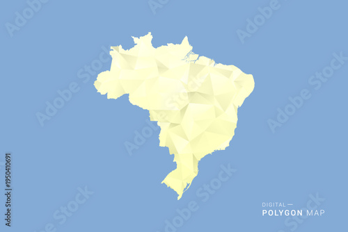 Brazil Map in low poly polygon vector style, geometric shape illustration with soft yellow tones on blue background, clean silhouette for infographic.