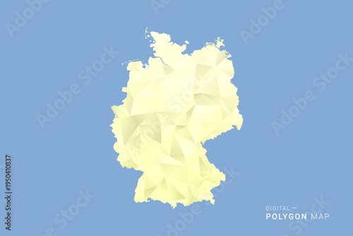 Germany Map in low poly polygon vector style, geometric shape illustration with soft yellow tones on blue background, clean silhouette for infographic.