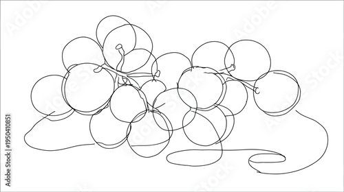 A cluster of stylized spheres with stems and curving lines. Outline in black on a white background