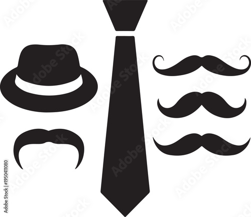 Hat tie and mustaches collection for fathers day greeting card or tshirt print