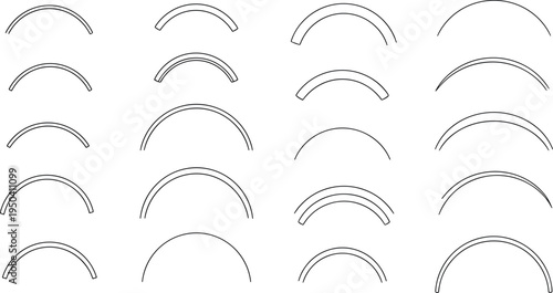 A collection of various arc shapes on transparent background