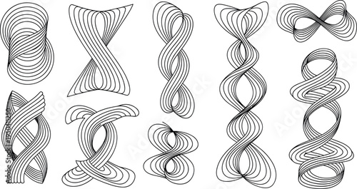 A collection of intricate line art designs on transparent background