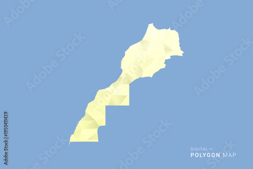 Morocco Map in low poly polygon vector style, geometric shape illustration with soft yellow tones on blue background, clean silhouette for infographic.