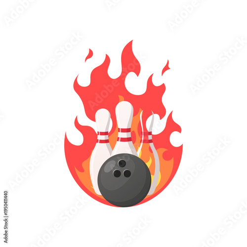 Bowling ball and pins on fire sport illustration