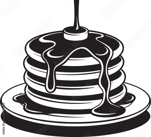Stack of delicious pancakes with syrup dripping down during breakfast on plate isolated on transparent background