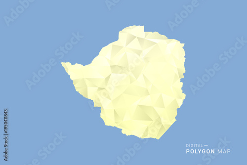 Zimbabwe Map in low poly polygon vector style, geometric shape illustration with soft yellow tones on blue background, clean silhouette for infographic.