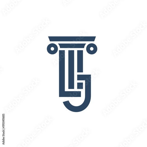 Abstract Classic Pillar Column Logo Design with Stylized Initials TG or LS, Representing Legal and Trustworthy Services on Isolated White Background