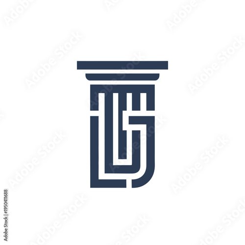 Abstract Pillar Column Logo Design with Integrated Letters TG or LS, Symbolizing Law and Stability on Isolated White Background