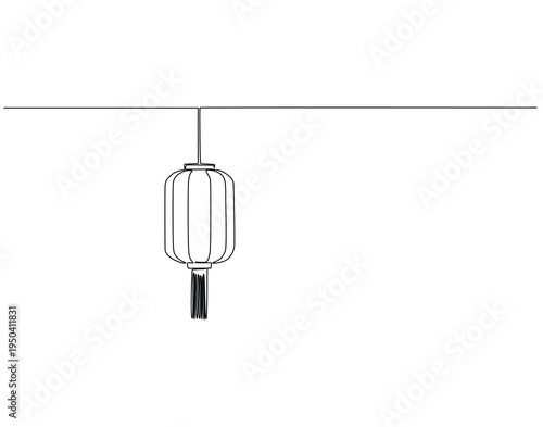 Continuous one line drawing of chinese lantern. One line drawing illustration of chinese new year celebration. Traditional chinese lantern concept single line. Editable outline
