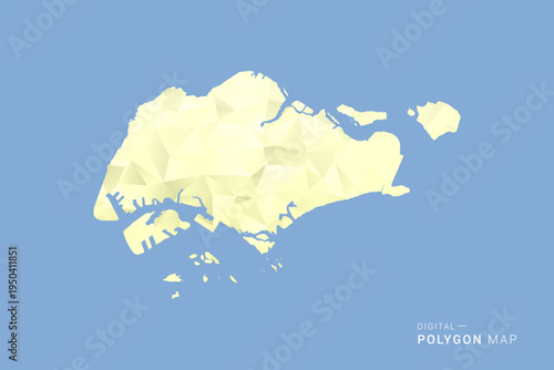 Singapore Map in low poly polygon vector style, geometric shape illustration with soft yellow tones on blue background, clean silhouette for infographic.