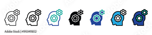 Human Head Settings and Configuration Gear Icon Set
