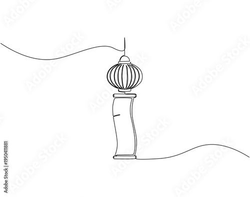 Continuous one line drawing of chinese lantern. One line drawing illustration of chinese new year celebration. Traditional chinese lantern concept single line. Editable outline