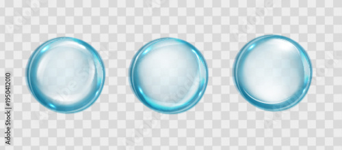 Collagen blue drops. Hyaluronic acid bubbles. Cosmetic serum. Skincare product. Vector illustration