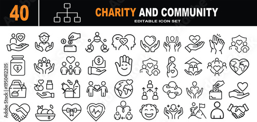 Charity and community editable icon set