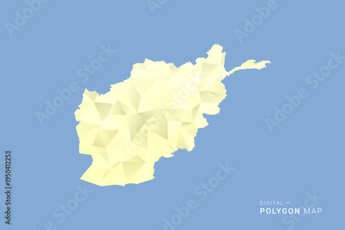 Afghanistan Map in low poly polygon vector style, geometric shape illustration with soft yellow tones on blue background, clean silhouette for infographic.