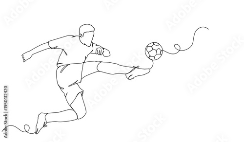 Continuous single one line art drawing of football soccer player celebrating, Match soccer goal celebration concept. Single line draw design vector graphic illustration.