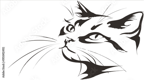 A striking grayscale illustration of a feline in profile, showcasing its detailed features