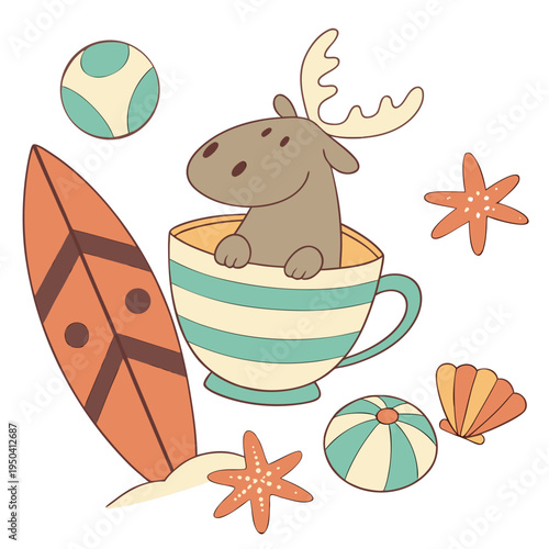 Playful Bashful Moose design, styled with in a teacup and Ocean Dreams shades in a Under the Sea setting