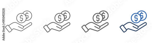 
outline icon set fee with hand and money design