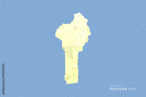 Benin Map in low poly polygon vector style, geometric shape illustration with soft yellow tones on blue background, clean silhouette for infographic.