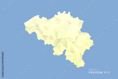Belgium Map in low poly polygon vector style, geometric shape illustration with soft yellow tones on blue background, clean silhouette for infographic.