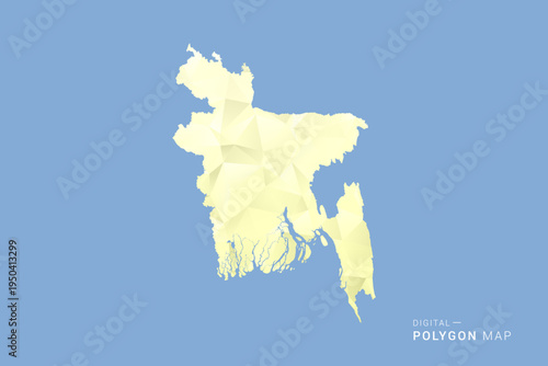 Bangladesh Map in low poly polygon vector style, geometric shape illustration with soft yellow tones on blue background, clean silhouette for infographic.