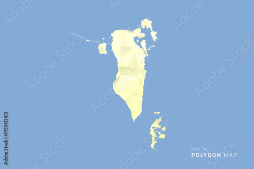 Bahrain Map in low poly polygon vector style, geometric shape illustration with soft yellow tones on blue background, clean silhouette for infographic.