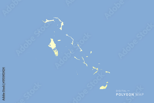 Bahamas Map in low poly polygon vector style, geometric shape illustration with soft yellow tones on blue background, clean silhouette for infographic.