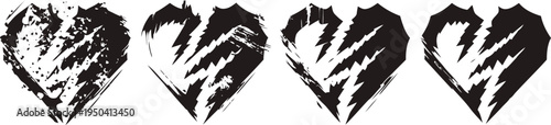 grunge broken heart icons set distressed love symbols with rough texture, emotional and edgy design